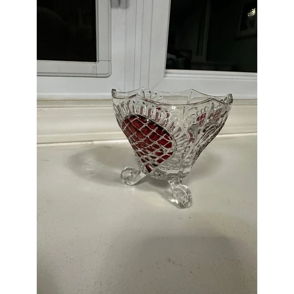 Beautiful small footed Crystal vase with cranberry red accent